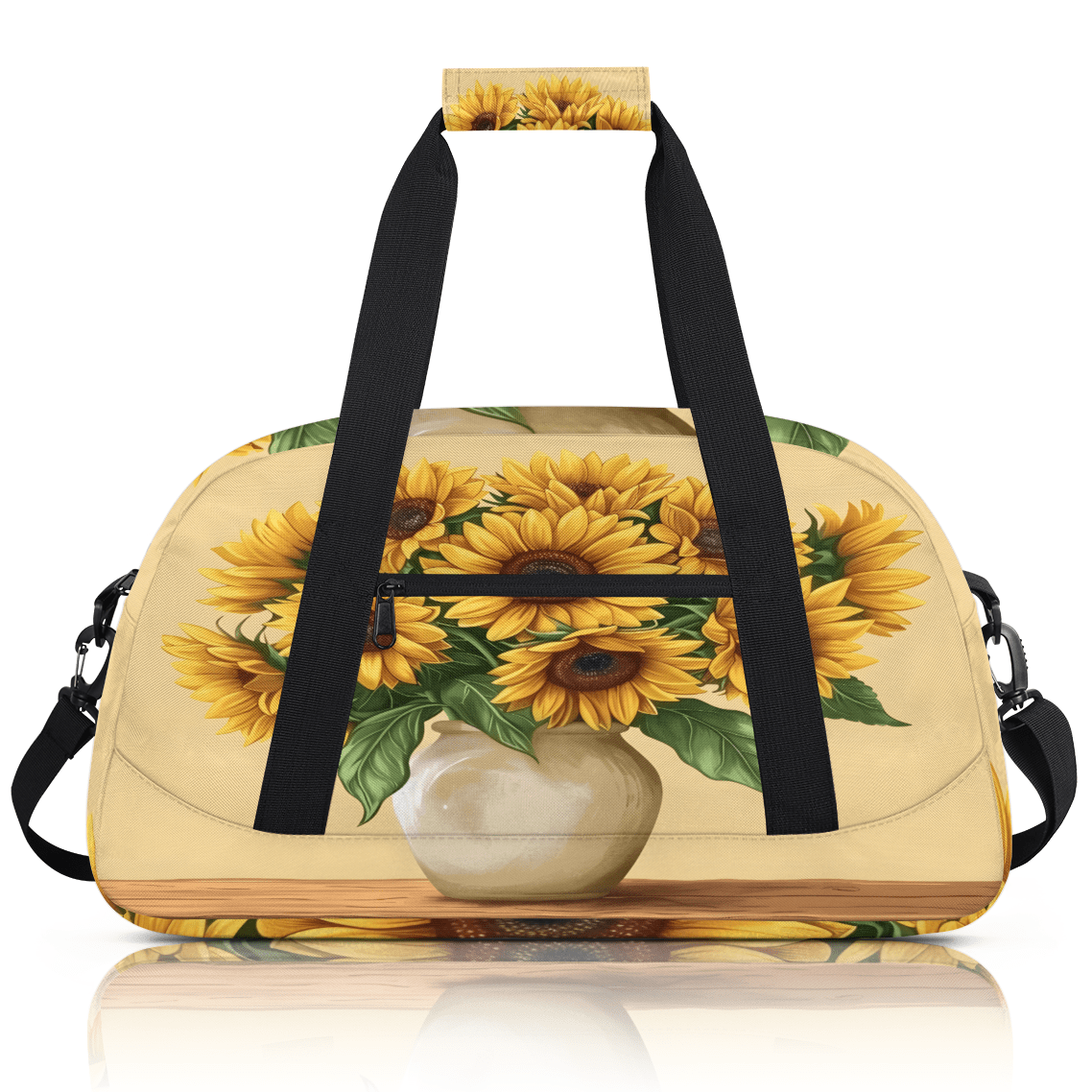 Herdesigns Sunflower Sports Duffle Bag for Women & Men, Yellow Flower Floral Gym Bag Dance Bag Overnight Bag Carry On Weekender Travel Bag