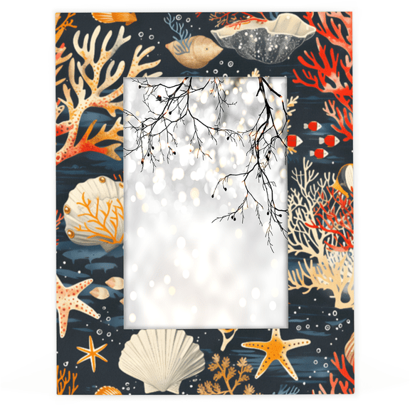 Herdesigns Seashell Starfish 5x7 Picture Frame, Nautical Coastal Wood Photo Frame for Living Room Bedroom, Vertical & Horizontal Display