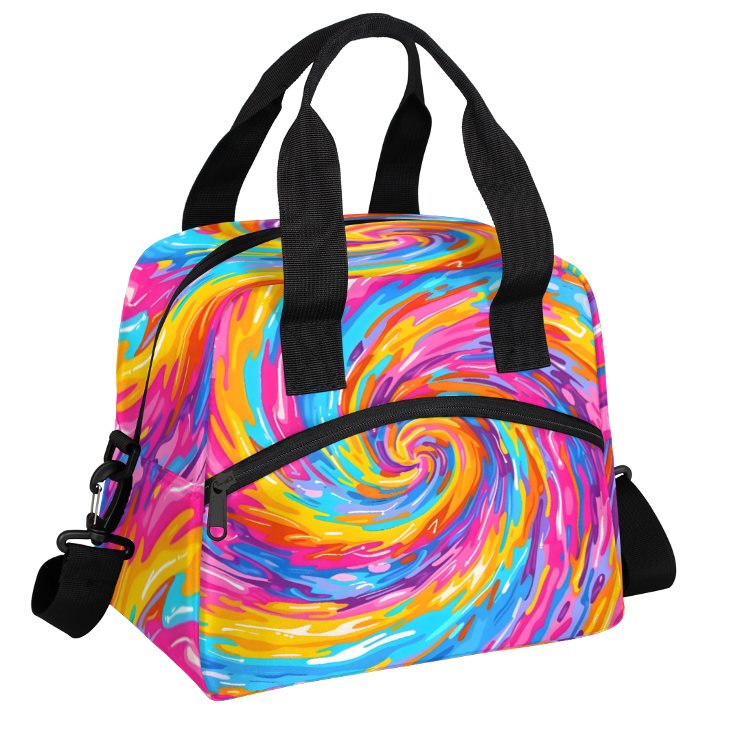 Herdesigns Tie Dye Colorful Boho Rainbow Insulated Lunch Bag for Women Men Adults Large Reusable Lunch Box Leakproof Portable Cooler Tote Bags with Adjustable Shoulder Strap
