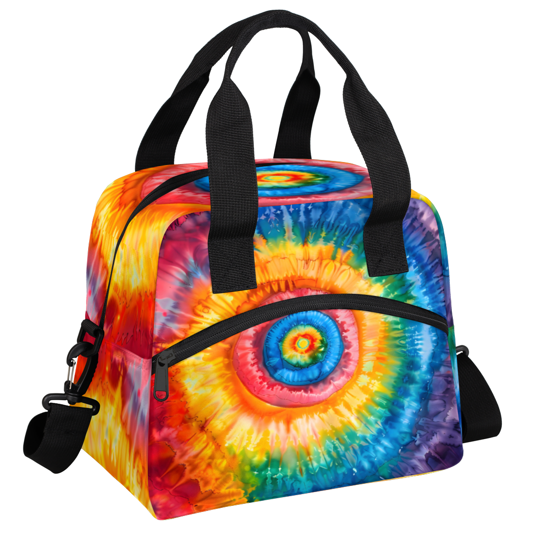 Herdesigns Tie Dye Colorful Rainbow Retro Insulated Lunch Bag for Women Men Adults Large Reusable Lunch Box Leakproof Portable Cooler Tote Bags with Adjustable Shoulder Strap