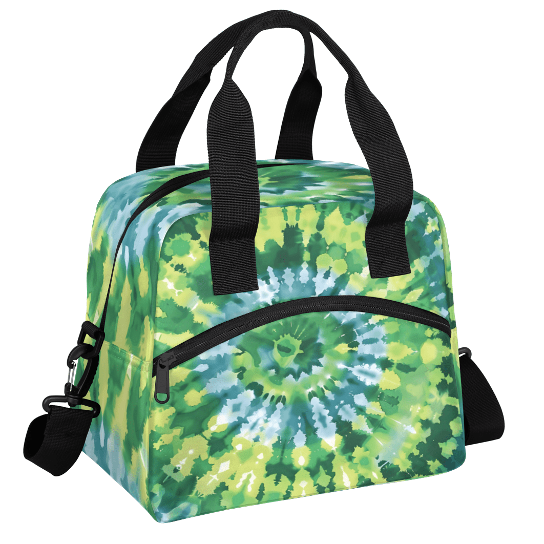 Herdesigns Tie Dye Green Insulated Lunch Bag for Women Men Adults Large Reusable Lunch Box Leakproof Portable Cooler Tote Bags with Adjustable Shoulder Strap