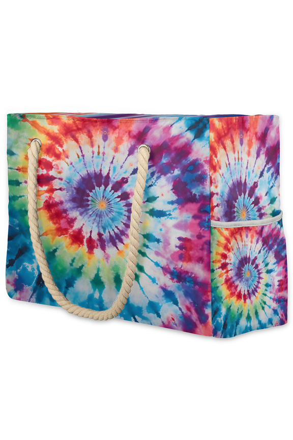 Tie Dye Rainbow Boho Hippie Tote Beach Bag for Women Ladies Large Zipper Beach Bags Waterproof Sandproof Summer Gym Swim Pool Travel Bag