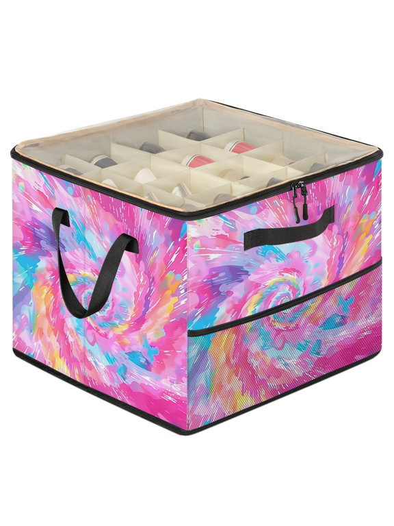Tie Dye Shoe Storage Organizer for Closet, Foldable Shoe Storage Box with Clear Lid & Adjustable Dividers, Space Saving Shoes Holder, Shoe Containers