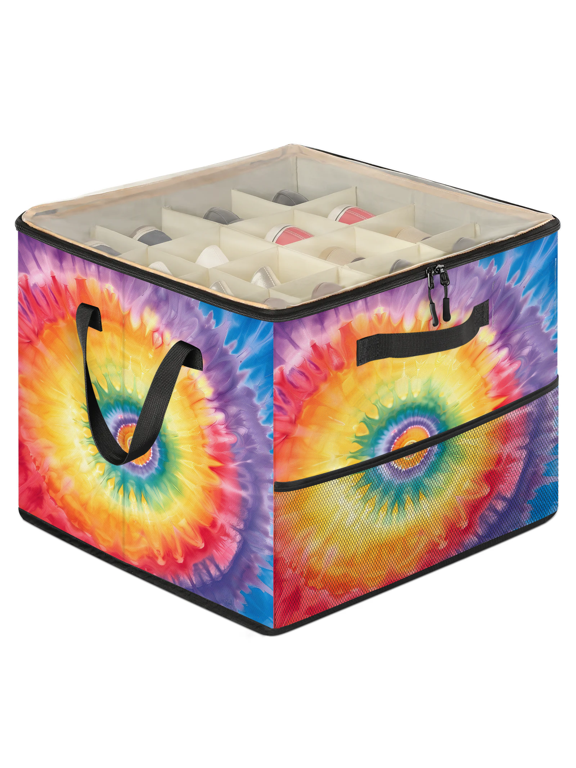 Tie Dye Swirl Spiral Shoe Storage Organizer for Closet, Foldable Shoe Storage Box with Clear Lid & Adjustable Dividers, Space Saving Shoes Holder, Shoe Containers
