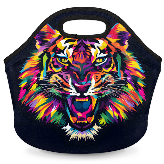 Herdesigns Tiger Insulated Lunch Bag Neoprene Lunch Box for Women Men Soft Cooler Bag Washable Lunch Tote for Work Outdoor Picnic