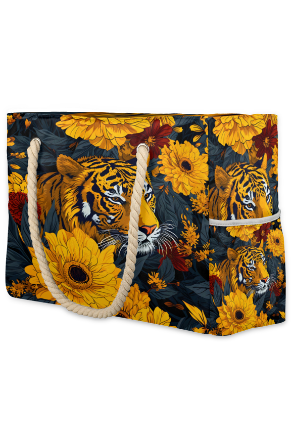Tiger Tote Beach Bag for Women Ladies with Zipper Animal Safari Large Waterproof Sandproof Swim Pool Bag