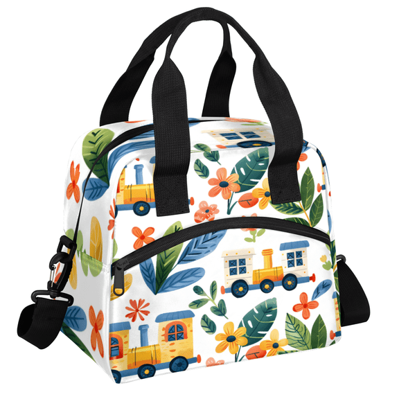 Herdesigns Train Insulated Lunch Bag for Women Men Adults Large Reusable Lunch Box Cartoo Train Leakproof Cooler Tote Bags with Adjustable Shoulder Strap