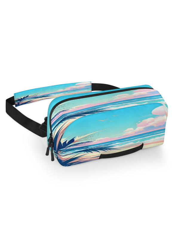 Tropical Beach Carrying Case Bag for Gaming Console, Waterproof Travel Crossbody Sling Bag Compatible with Nintendo Switch 2, Adjustable Shoulder Strap Chest Bag, Summer Seaside