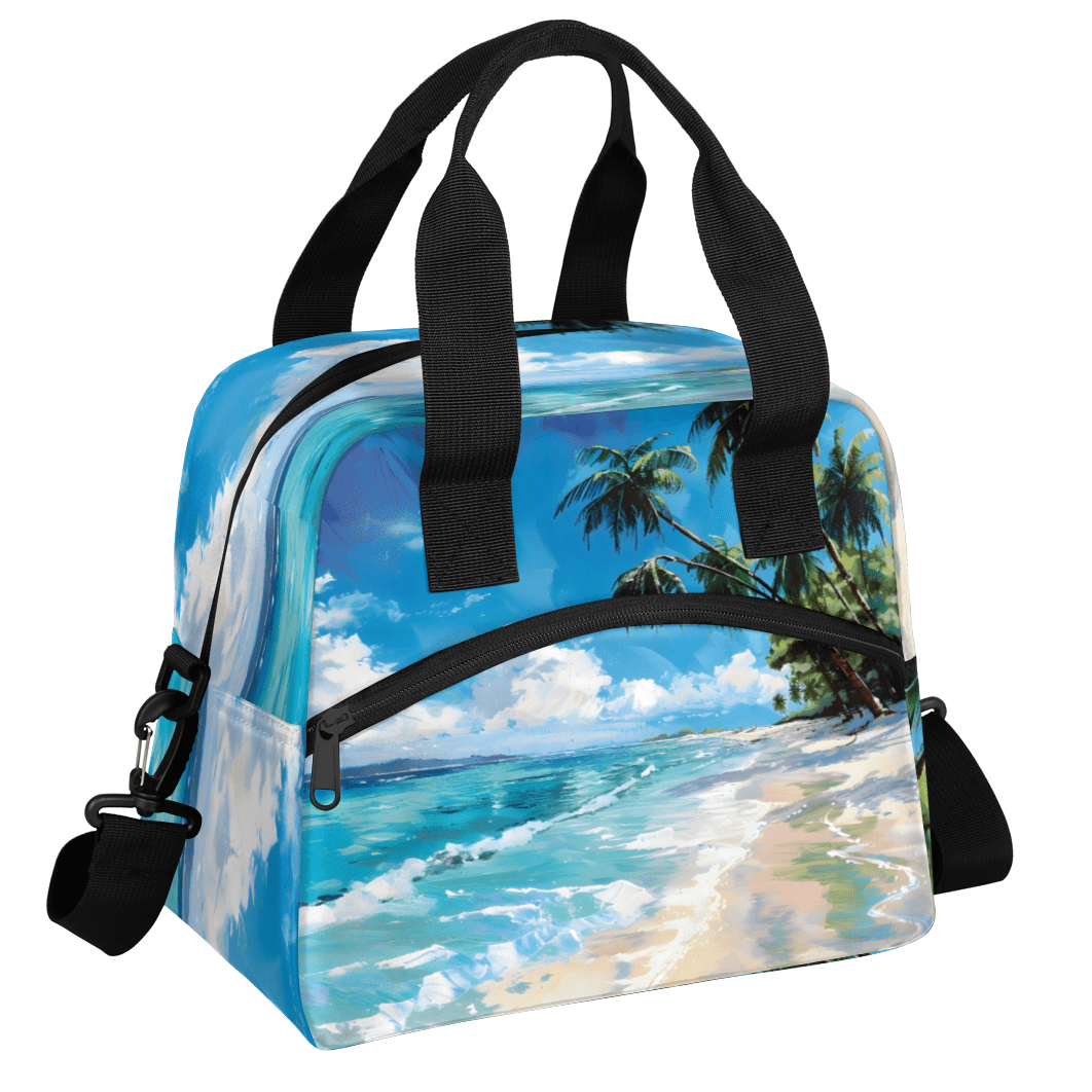 Herdesigns Tropical Beach Hawaiian Palm Trees Insulated Lunch Bag for Women Men Adults Large Reusable Lunch Box Leakproof Portable Cooler Tote Bags with Adjustable Shoulder Strap