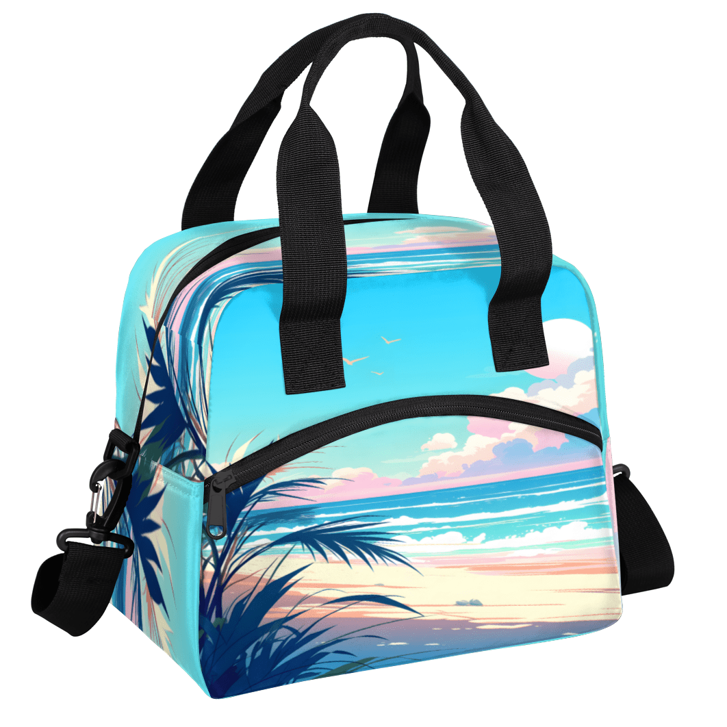 Herdesigns Tropical Beach Insulated Lunch Bag for Women Men Adults Large Reusable Lunch Box Summer Seaside Leakproof Cooler Tote Bags with Adjustable Shoulder Strap