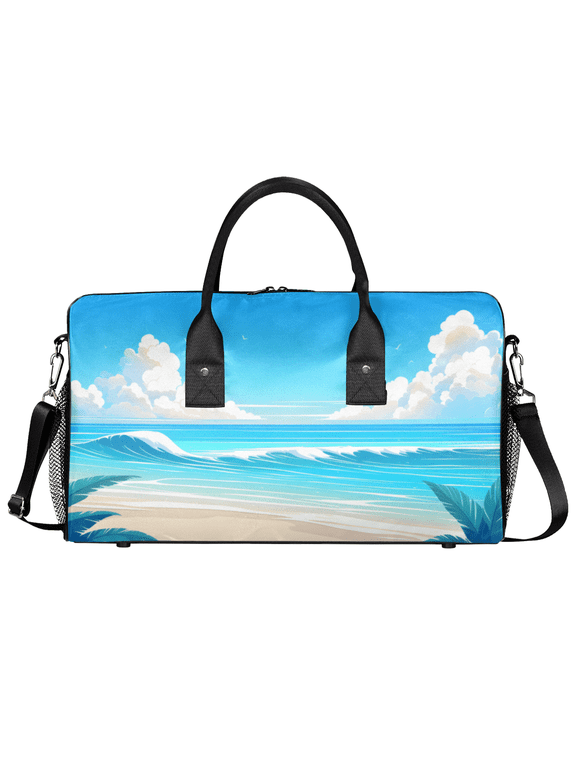 Tropical Beach Ocean Travel Duffle Bag for Men Women, Sky Sea Gym Sport Bag Lightweight Waterproof Weekend Overnight Carry On Tote