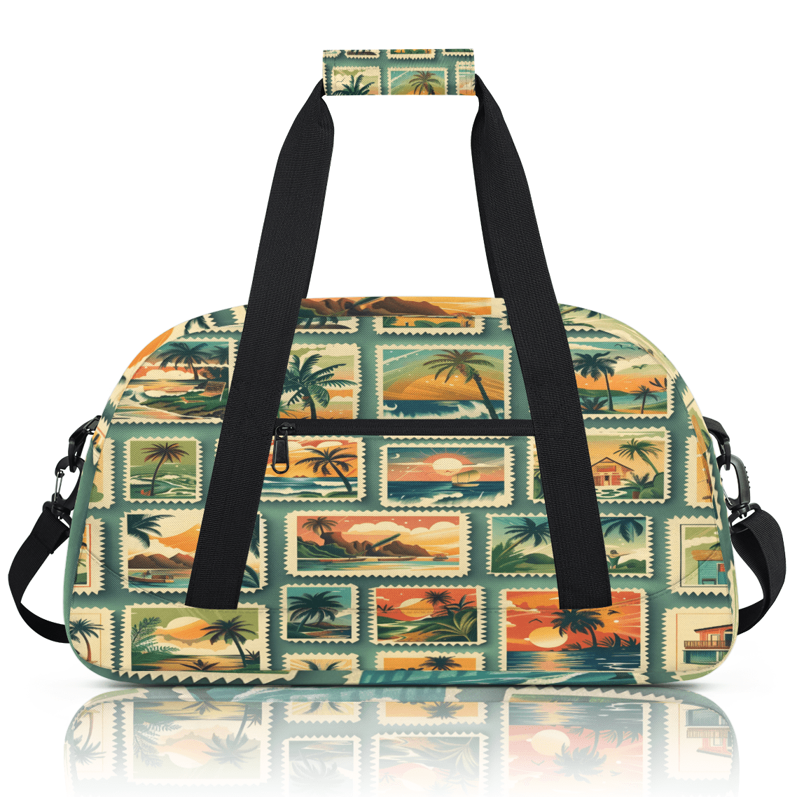 Herdesigns Tropical Beach Palm Tree Sports Duffle Bag for Women & Men, Summer Coastal Nautical Gym Bag Dance Bag Overnight Bag Carry On Weekender Travel Bag
