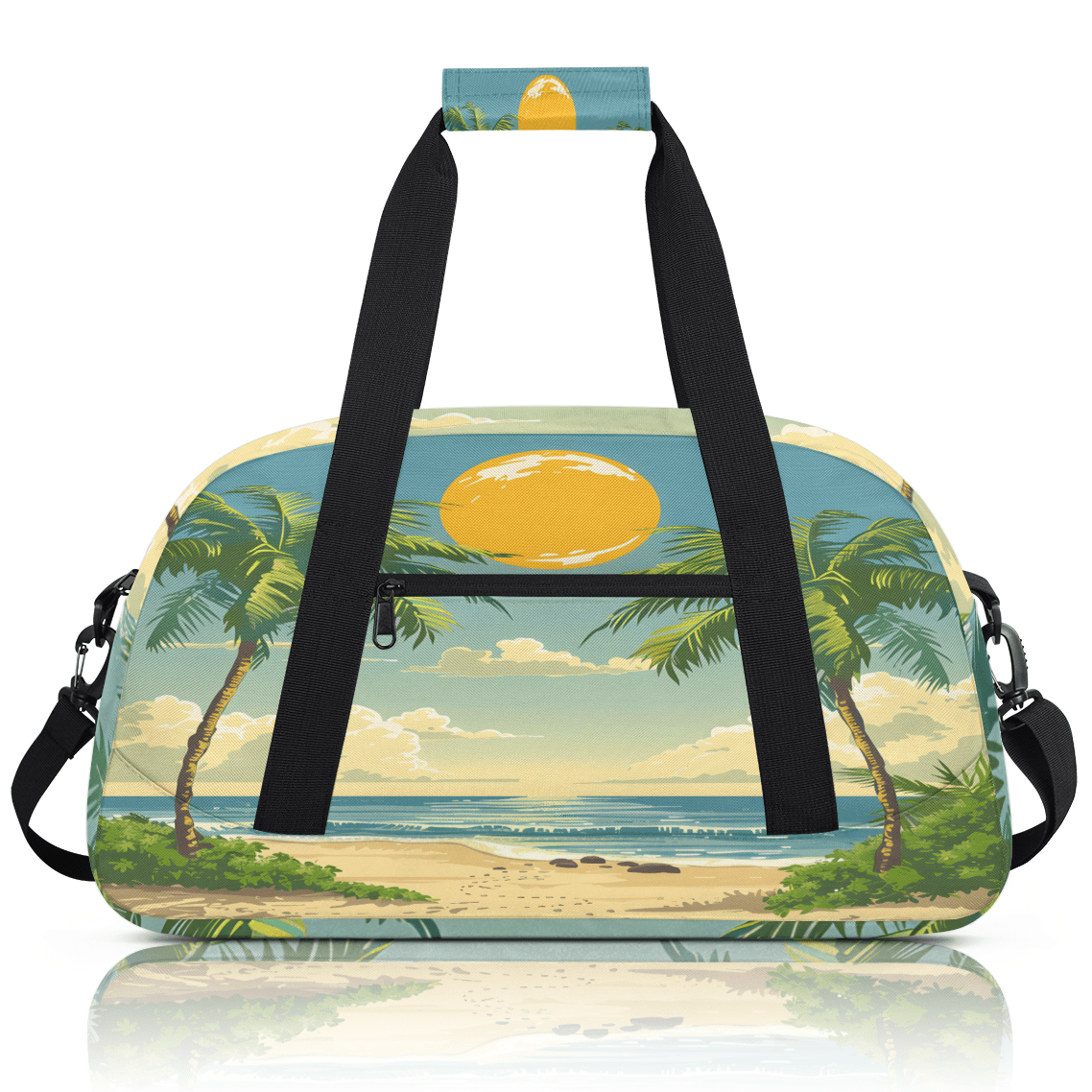 Herdesigns Tropical Beach Palm Tree Sports Duffle Bag for Women & Men, Coastal Nautical Gym Bag Dance Bag Overnight Bag Carry On Weekender Travel Bag