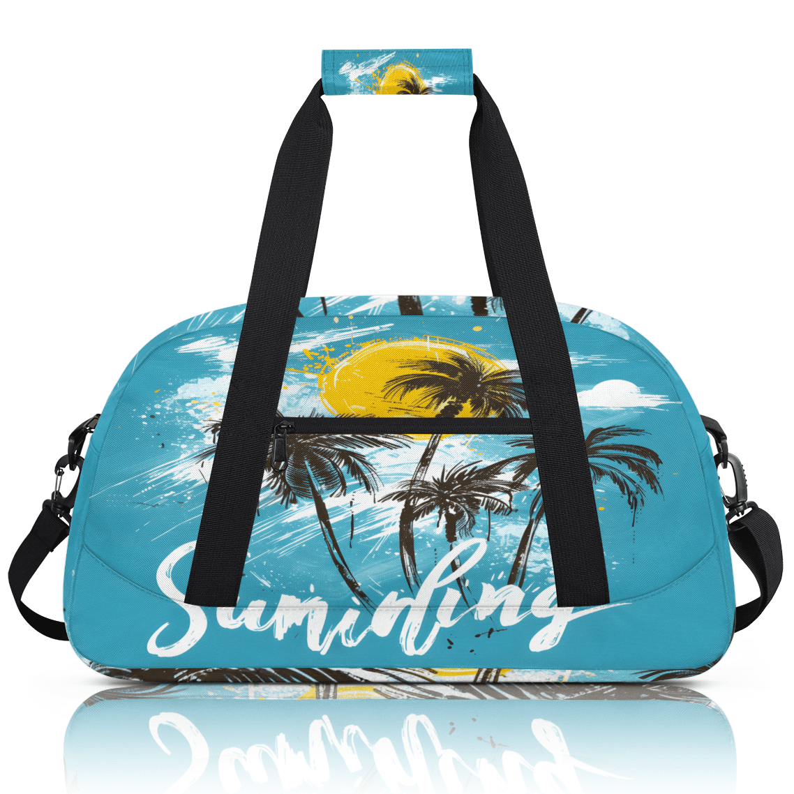 Herdesigns Tropical Beach Sports Duffle Bag for Women & Men, Palm Tree Summer Gym Bag Dance Bag Overnight Bag Carry On Weekender Travel Bag