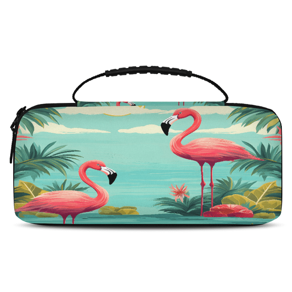 Herdesigns Tropical Flamingo Carrying Case for Nintendo Switch OLED Model 2021 & Switch 2017 with 20 Game Card Slots, Portable Travel Carry Case for Accessories and Console