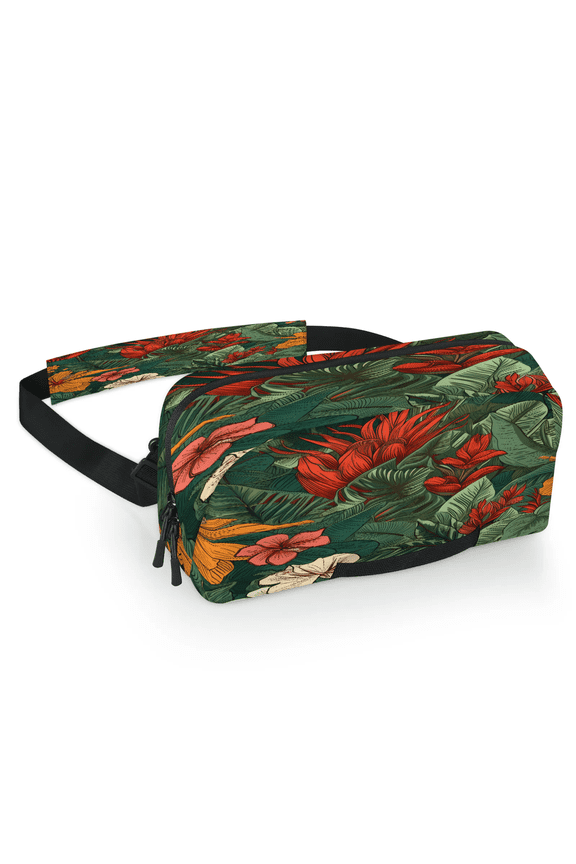Tropical Flower Carrying Case Bag for Gaming Console, Waterproof Travel Crossbody Sling Bag Compatible with Nintendo Switch 2, Adjustable Shoulder Strap Chest Bag, Hibiscus Floral
