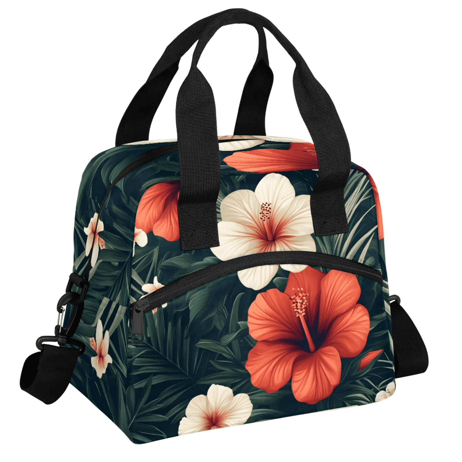 Herdesigns Tropical Flower Lunch Bag for Women Men Adult, Floral Plant Large Insulated Reusable Lunch Box Leakproof Portable Cooler Tote Bags for Work Picnic Beach
