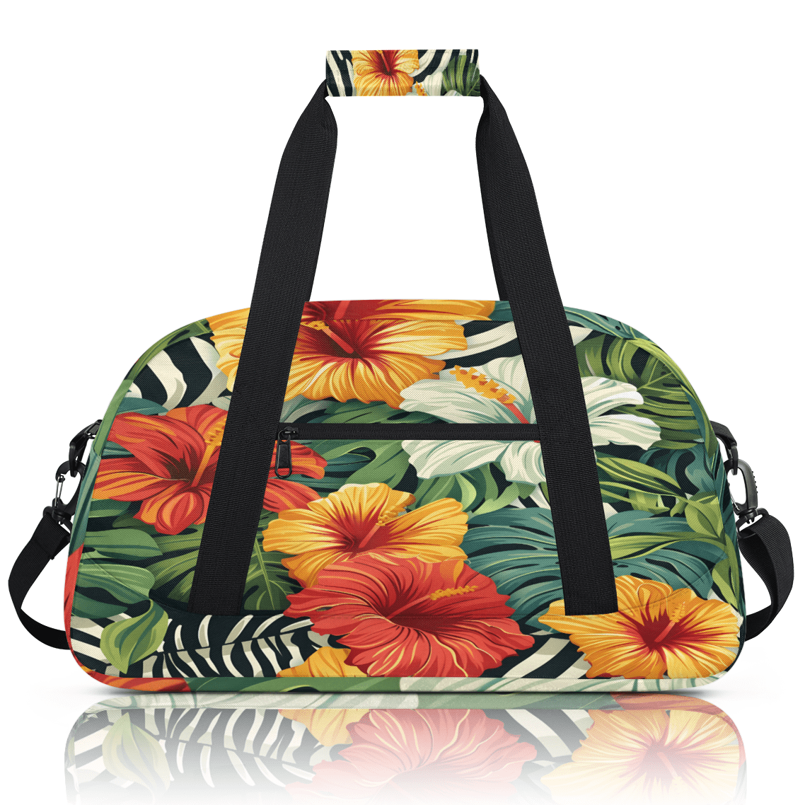 Herdesigns Tropical Flower Sports Duffle Bag for Women & Men, Modern Floral Gym Bag Dance Bag Overnight Bag Carry On Weekender Travel Bag