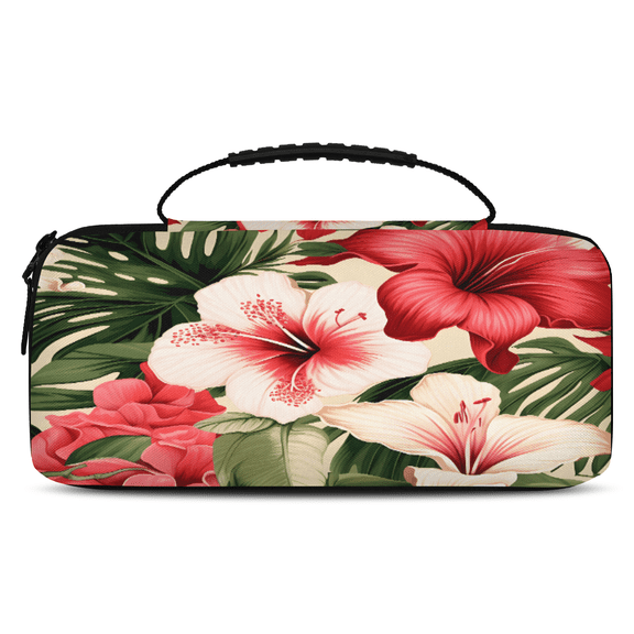 Herdesigns Tropical Flowers Carry Case Compatible with Nintendo Switch 2017 & Oled 2021, with 20 Game Card Slots, Hawaiian Themed Portable Travel Carrying Case Pouch for Accessories & Games