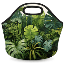 Herdesigns Tropical Green Leaves Insulated Neoprene Lunch Bag for Women Men Lunch Box Washable Reusable Lunch Tote Lightweight Lunch Handbag for Work Outdoor Picnic