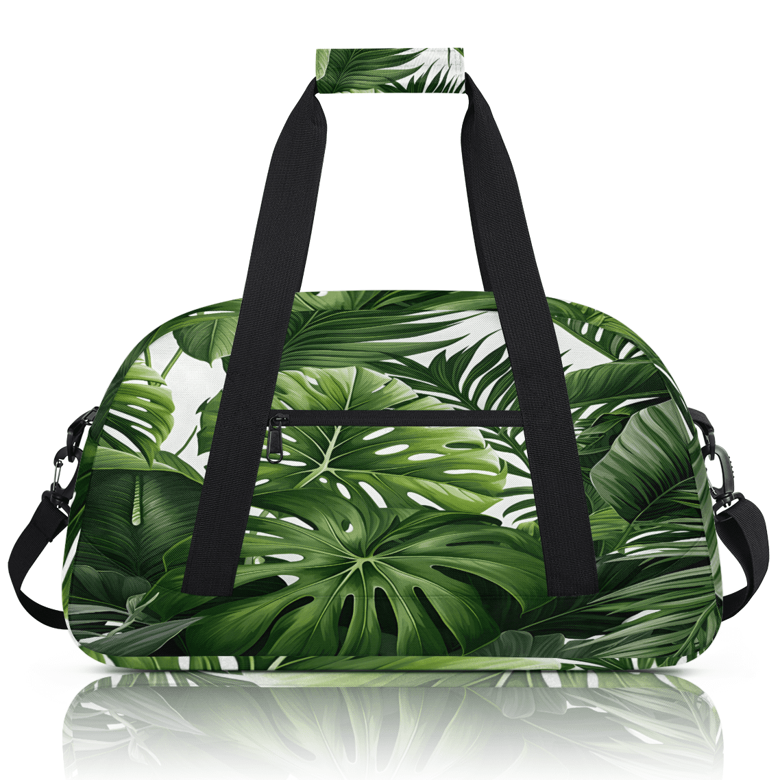 Herdesigns Tropical Green Plant Leaf Sports Duffle Bag for Women & Men, Botanical Jungle Design Gym Bag Dance Bag Overnight Bag Carry On Weekender Travel Bag