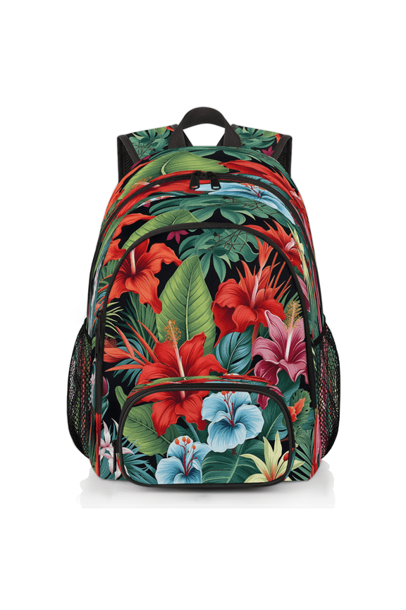 Tropical Hibiscu Floral Hawaii Palm Leaves Laptop Backpack for Women Men, 18.3 Inch Large Computer Backpacks Fashion Teacher Nurse Bag Casual Daypack for Work Travel