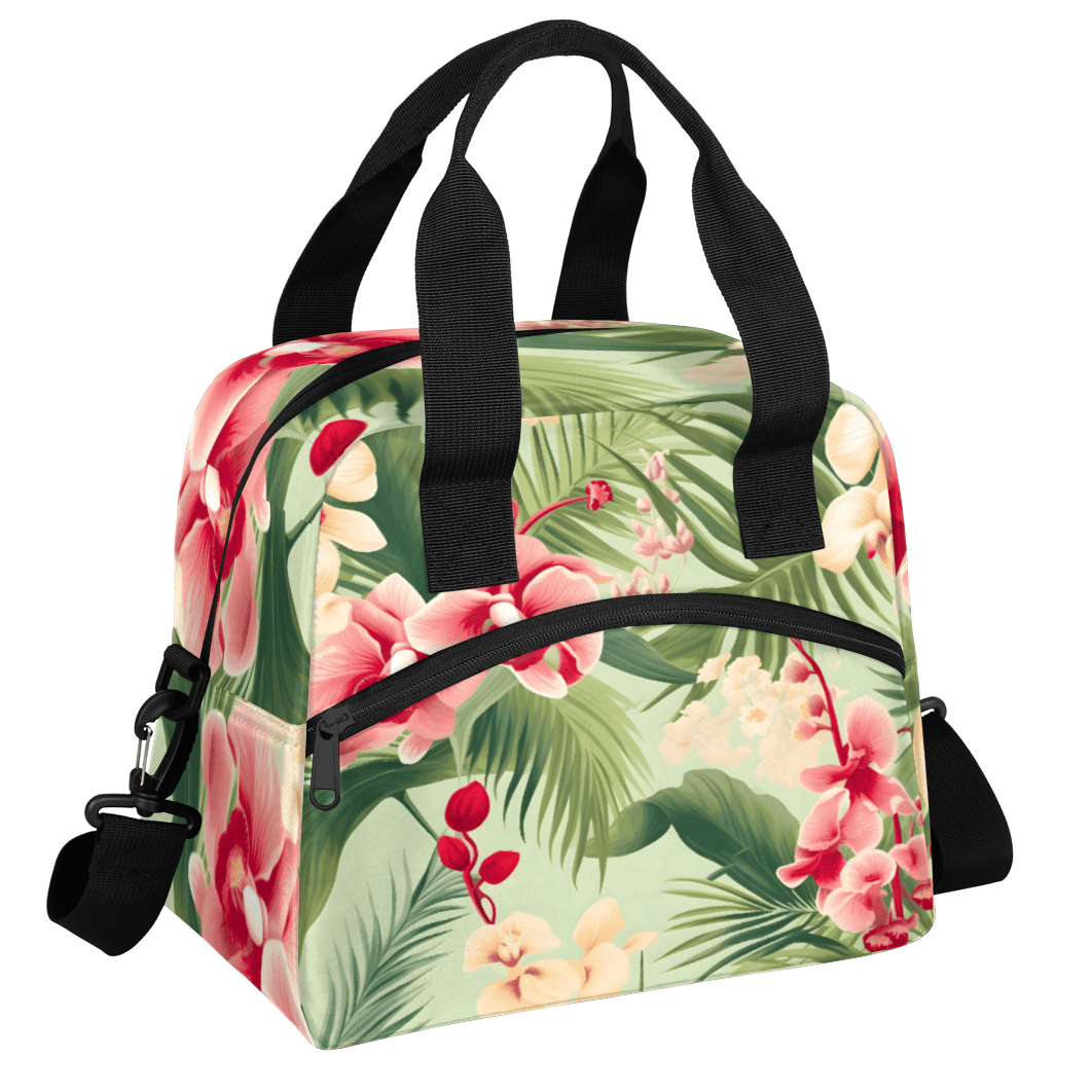 Herdesigns Tropical Leaf Palm Leaves Floral Insulated Lunch Bag for Women Men Adults Large Reusable Lunch Box Leakproof Portable Cooler Tote Bags with Adjustable Shoulder Strap