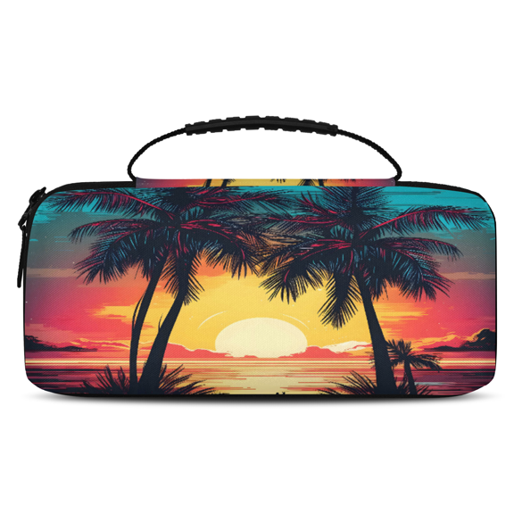 Herdesigns Tropical Palm Tree Theme Carrying Case for Nintendo Switch OLED Model 2021 & Switch 2017 with 20 Game Card Slots, Portable Travel Carry Case for Accessories and Console