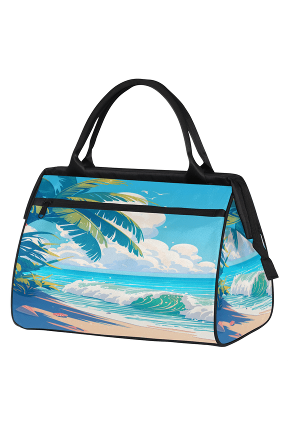 Tropical Palm Tree Travel Duffle Bag for Women Men, Waterproof Weekender Carry On Bag, Sport Gym Overnight Tote Hospital Personal Item Bag Coastal Ocean