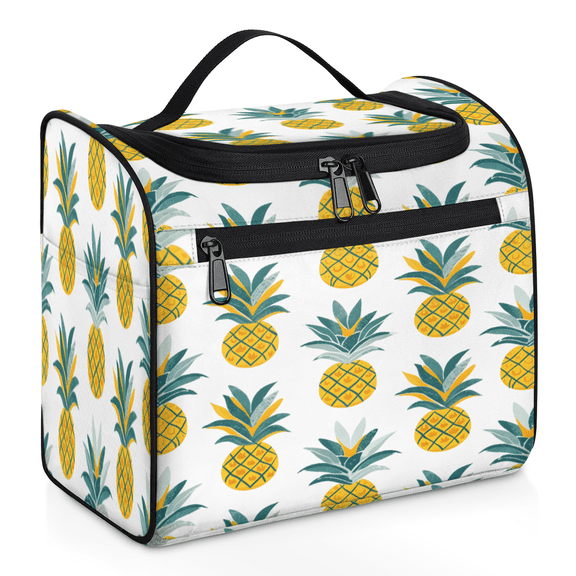 Herdesigns Tropical Pineapple Hanging Toiletry Bag for Women, Hawaiian Pineapple Waterproof Makeup Organizer Cosmetic Travel Bag for Accessories