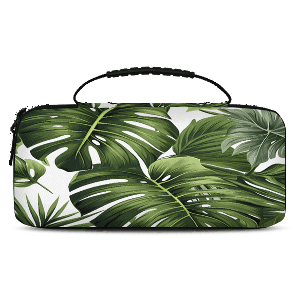Herdesigns Tropical Plants Palms Leaf Banana Leaves Carrying Case for Nintendo Switch OLED Model 2021 & Switch 2017 with 20 Game Card Slots, Portable Travel Carry Case for Accessories and Console
