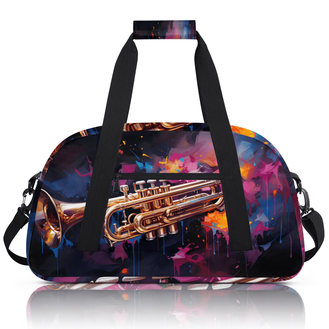 Herdesigns Trumpet Sports Duffle Bag for Women & Men, Music Theme Gym Bag Dance Bag Overnight Bag Carry On Weekender Travel Bag