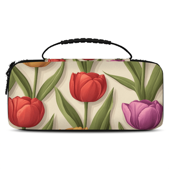 Herdesigns Tulip Flower Carry Case Compatible with Nintendo Switch 2, Protective Travel Switch Carrying Case with 20 Game Card Slots for Switch Console & Accessories,Colorful Floral