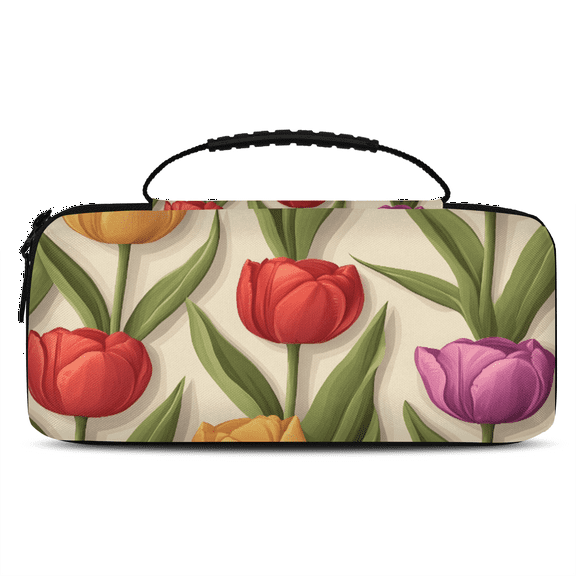 Herdesigns Tulip Flower Carry Case Compatible with Nintendo Switch OLED Model 2021/Switch 2017, Protective Travel Switch Carrying Case with 20 Game Card Slots for Switch Console & Accessories