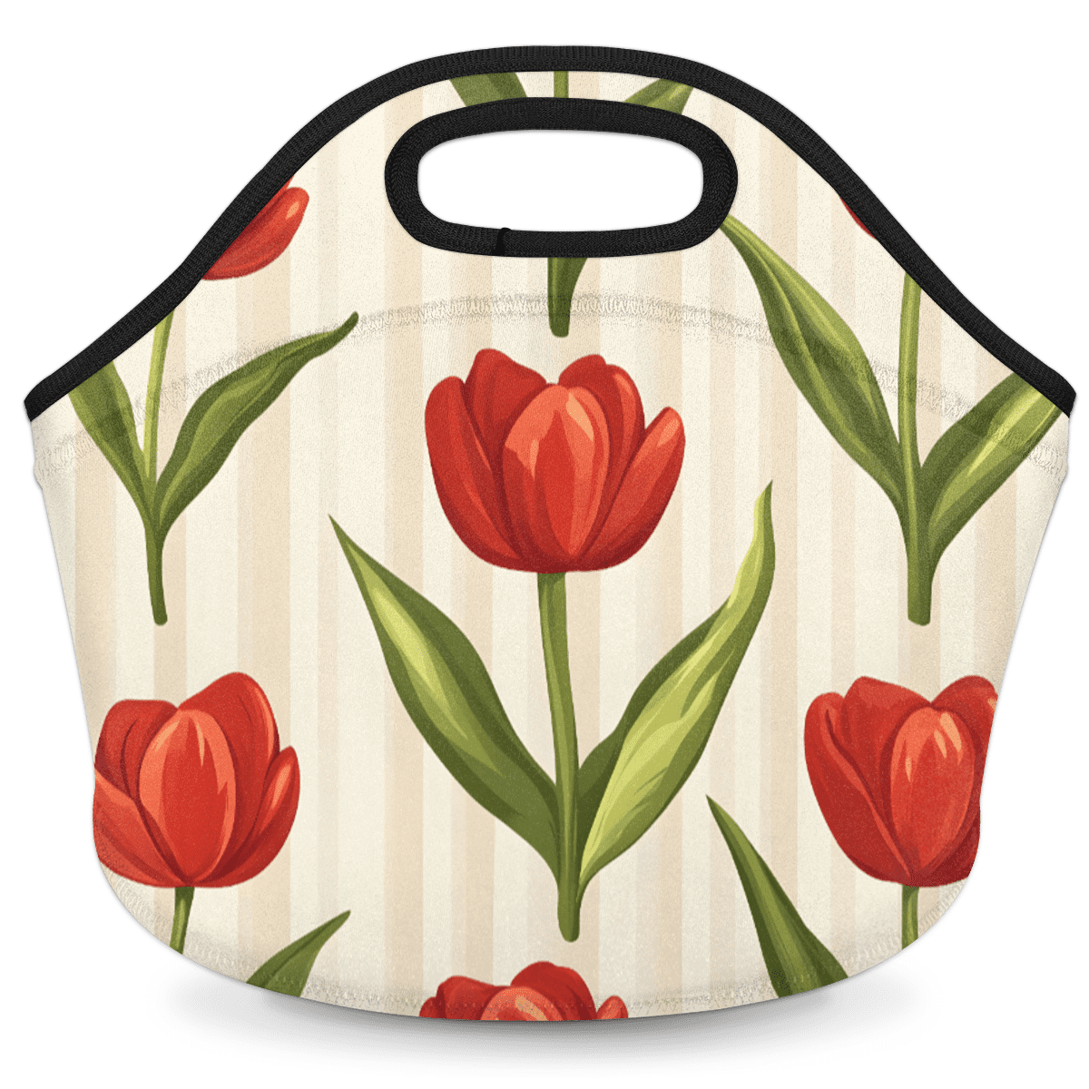 Herdesigns Tulip Insulated Lunch Bag Neoprene Lunch Box for Women Men Soft Cooler Bag Floral Washable Lunch Tote for Work Outdoor Picnic