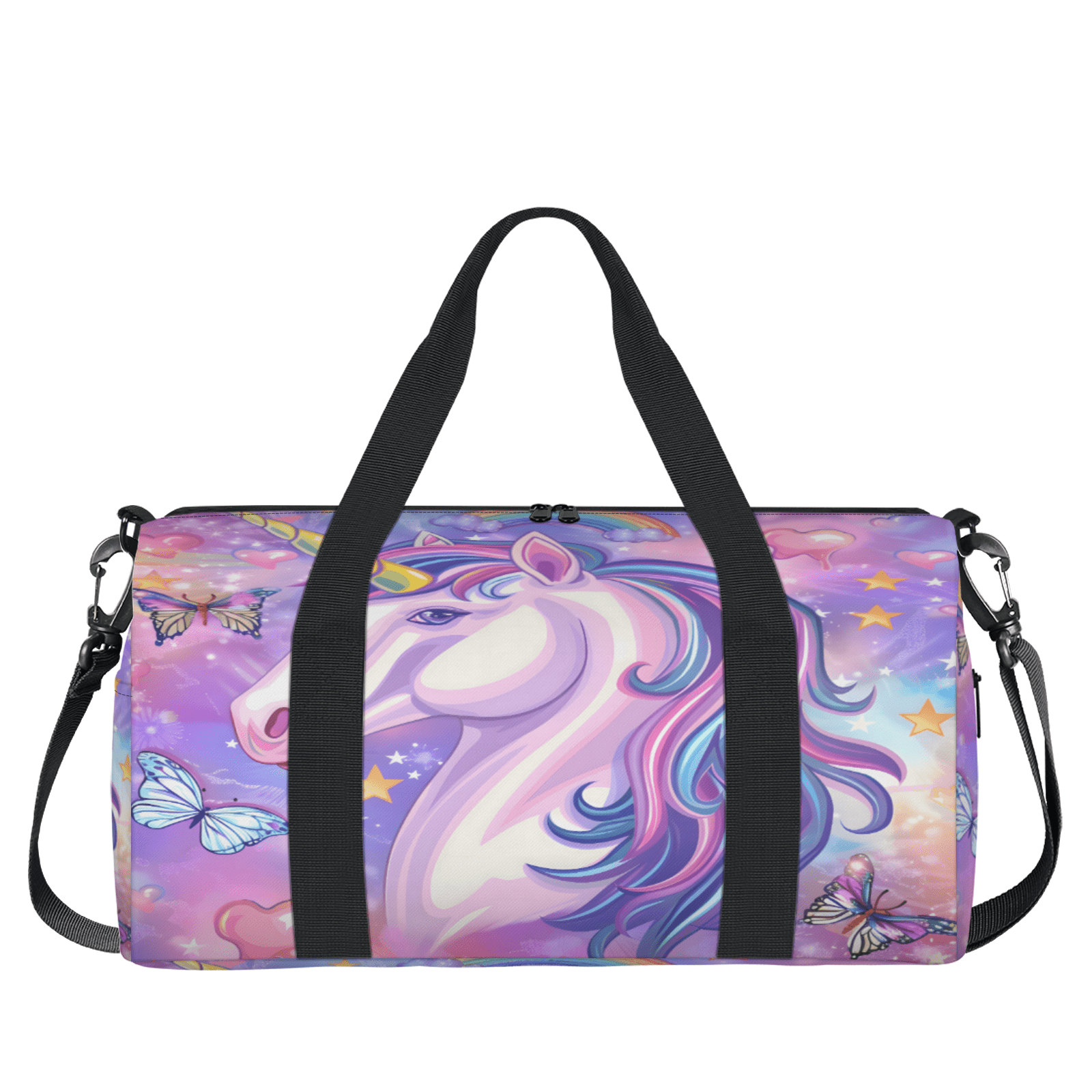 Herdesigns Unicorn Butterfly Gym Bag for Women, Duffle Bag for Travel Sport, Lightweight Waterproof Carry on Weekender Overnight Dance Yoga Workout Bags