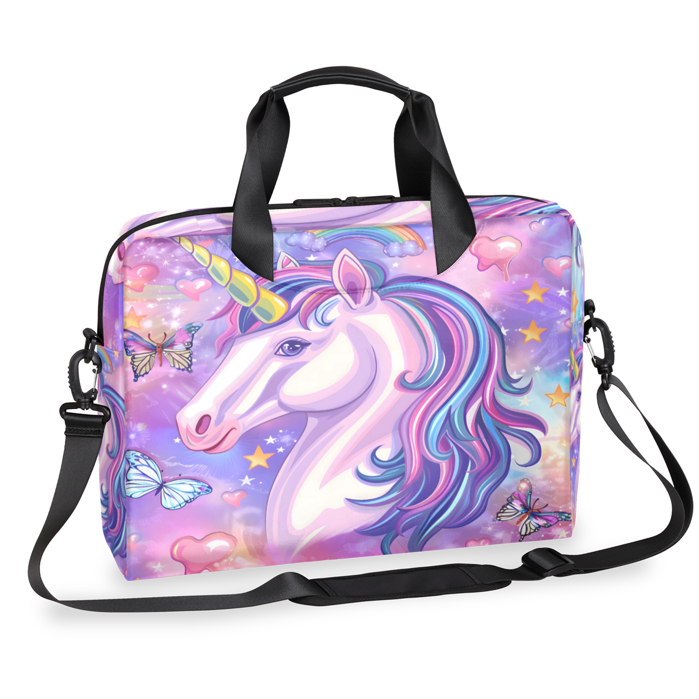Herdesigns Unicorn Butterfly Laptop Bag for Women Men, Computer Case Briefcase Messenger Bags, 15-15.6 inch Laptop Sleeve Shoulder Bag