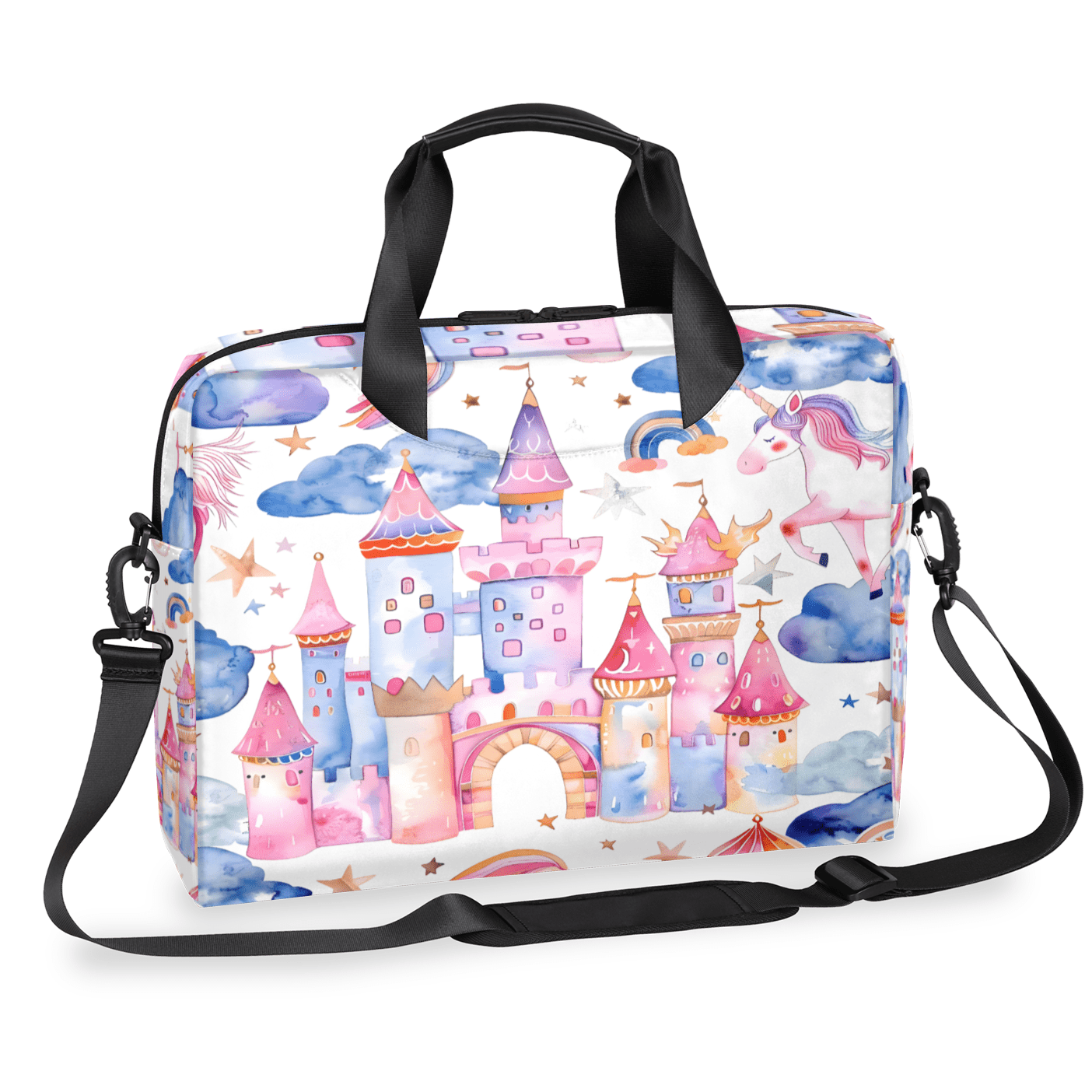 Herdesigns Unicorn Castle Rainbow Laptop Bag for Women Men, Computer Case Briefcase Messenger Bags, 15-15.6 inch Laptop Sleeve Shoulder Bag