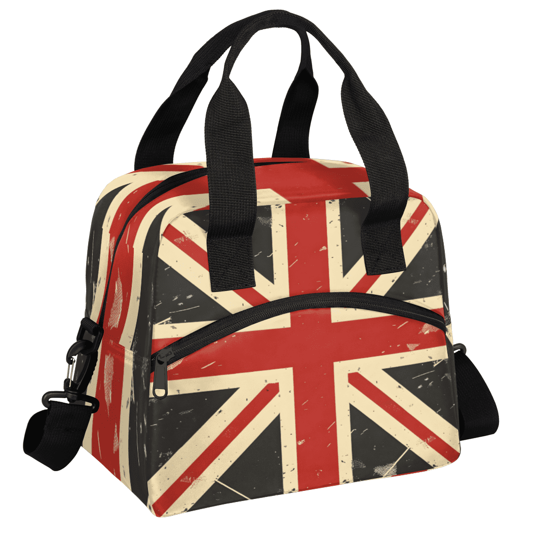 Herdesigns Union Jack Insulated Lunch Bag for Women Men Adults Large Reusable Lunch Box Retro United Kingdom Flag Leakproof Cooler Tote Bags with Adjustable Shoulder Strap