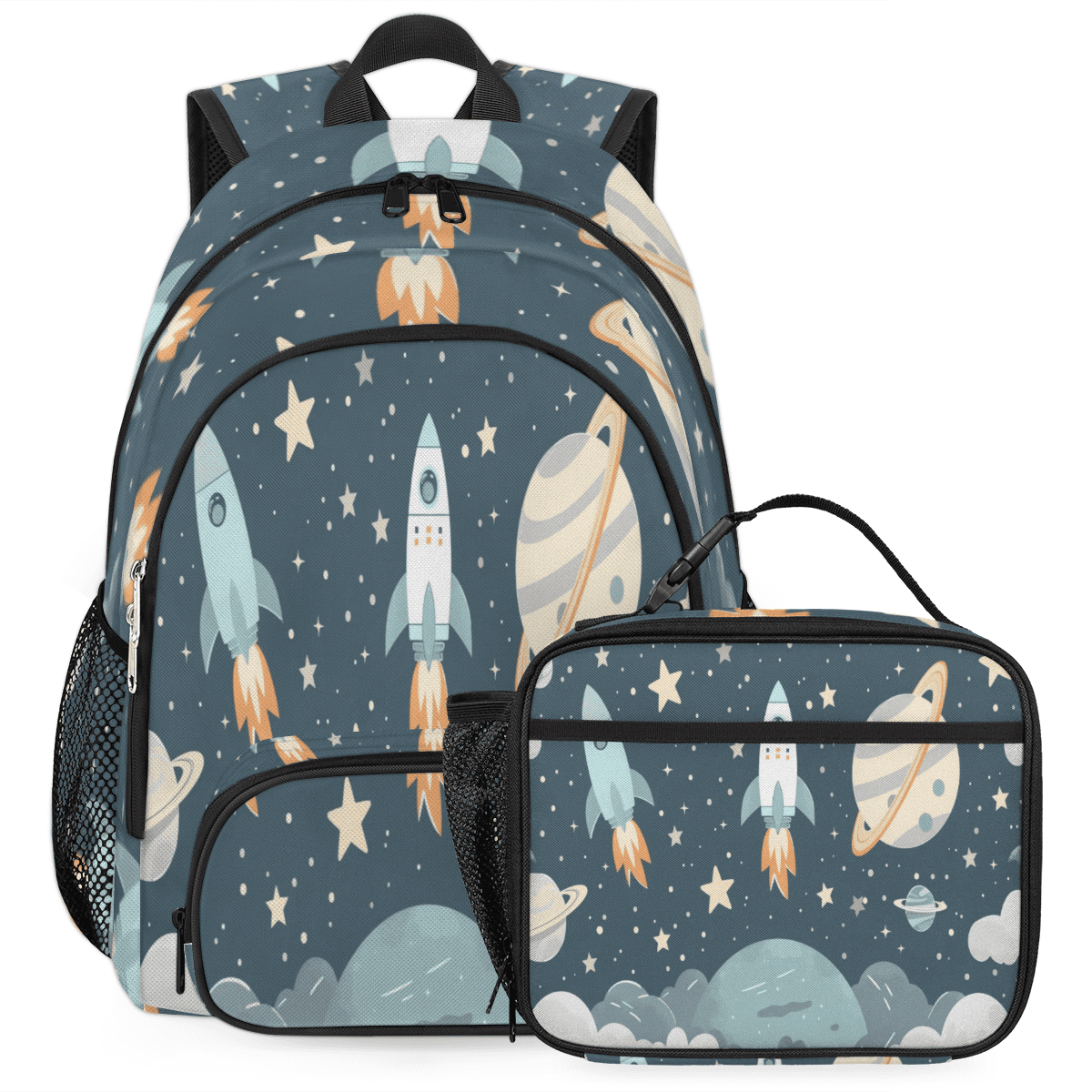 Herdesigns Universe Galaxy Space Large Backpack Set with Lunch Box Lightweight Water Resistant Travel Laptop Backpacks Casual Daypacks for Women Men
