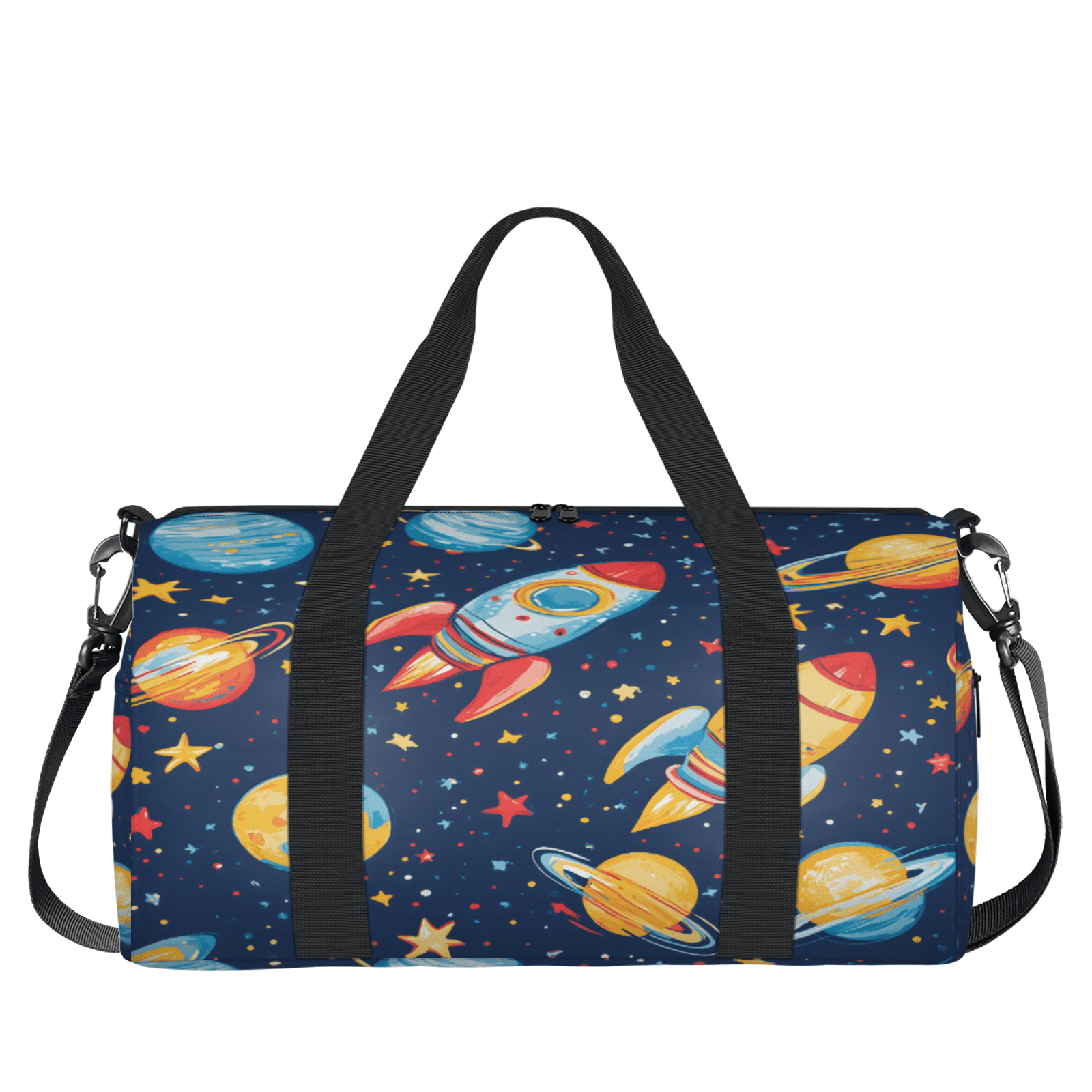 Herdesigns Universe Planet Rocket Gym Bag for Women, Duffle Bag for Travel Sport, Outer Space Lightweight Waterproof Carry on Weekender Dance Yoga Workout Bags