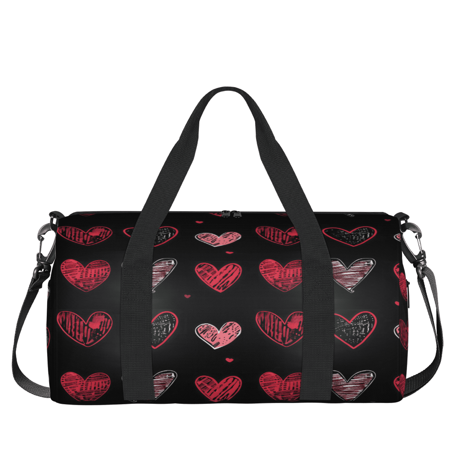 Herdesigns Valentine's Day Black Red Heart Gym Bag for Women, Duffle Bag for Travel Sport, Lightweight Waterproof Carry on Weekender Overnight Dance Yoga Workout Bags