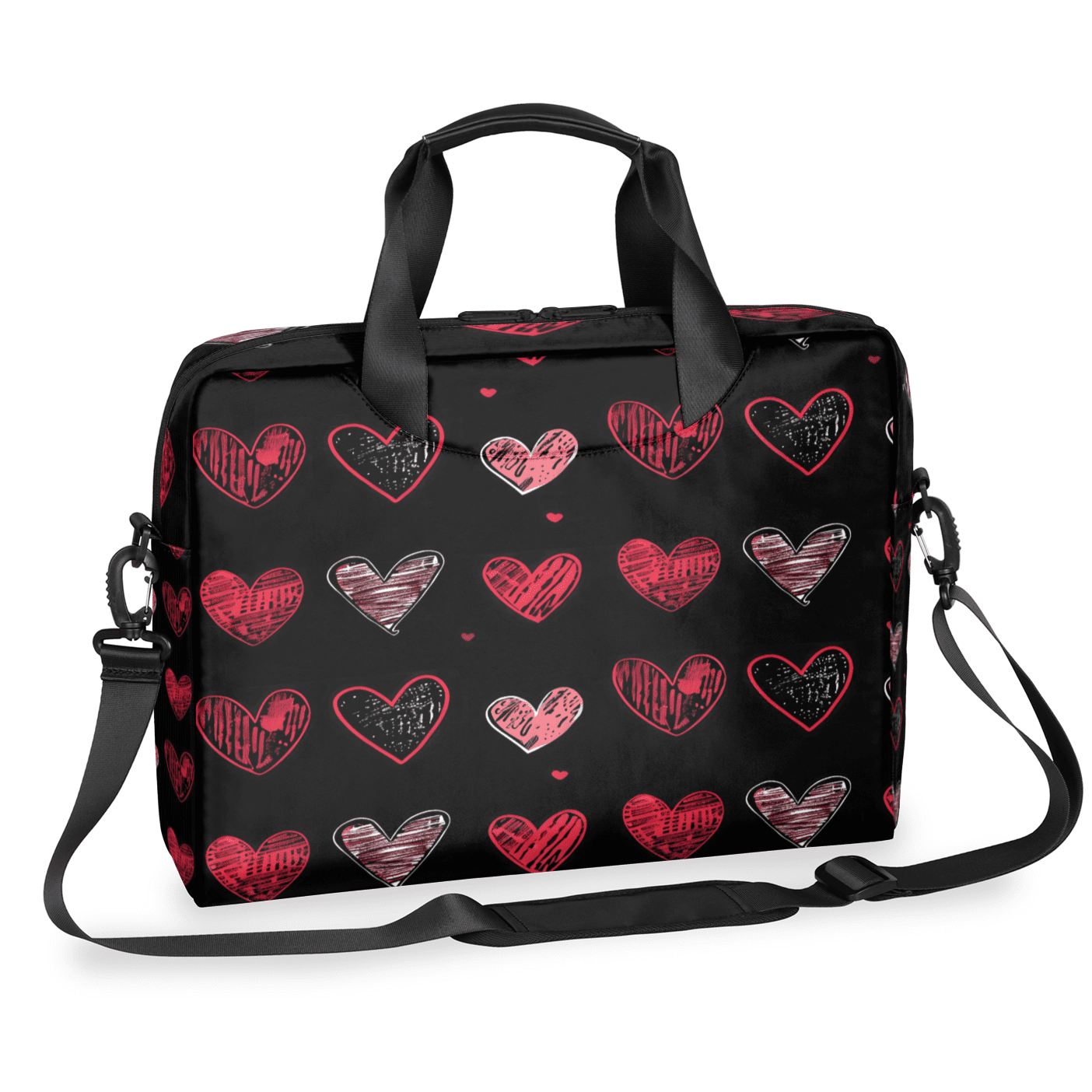 Herdesigns Valentine's Day Black Red Heart Laptop Bag for Women Men, Computer Case Briefcase Messenger Bags, 15-15.6 inch Laptop Sleeve Shoulder Bag