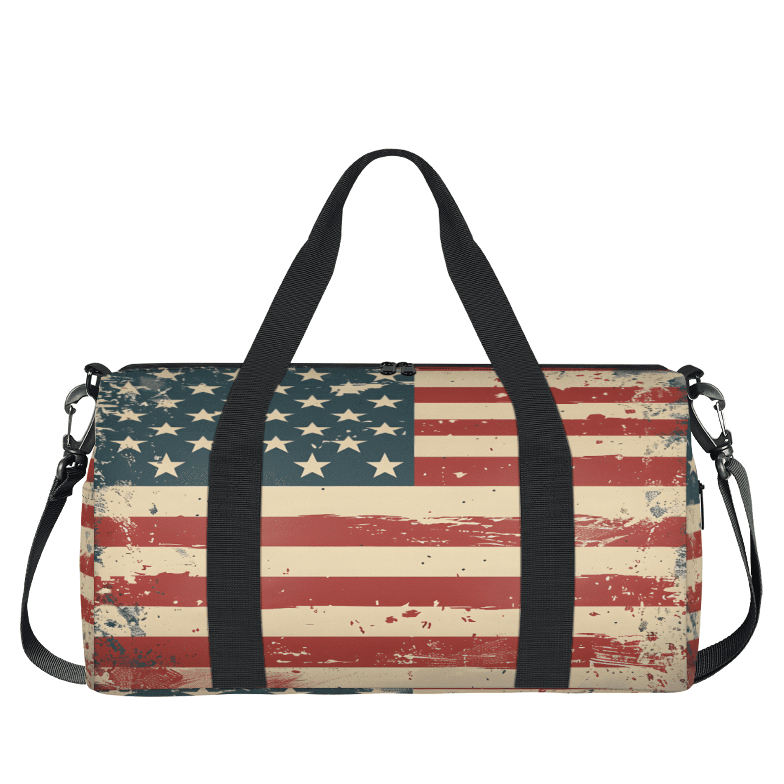 Herdesigns Vintage American Flag Travel Duffle Bag Sports Yoga Weekender Overnight Carry on Workout Bags Lightweight Waterproof Gym Tote Bag for Women 4th of July