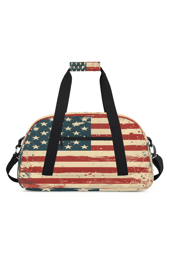 Vintage American Flag Travel Sports Duffel Bag for Women Men, Lightweight Overnight Weekender Bag for Camping Hiking, 4th of July