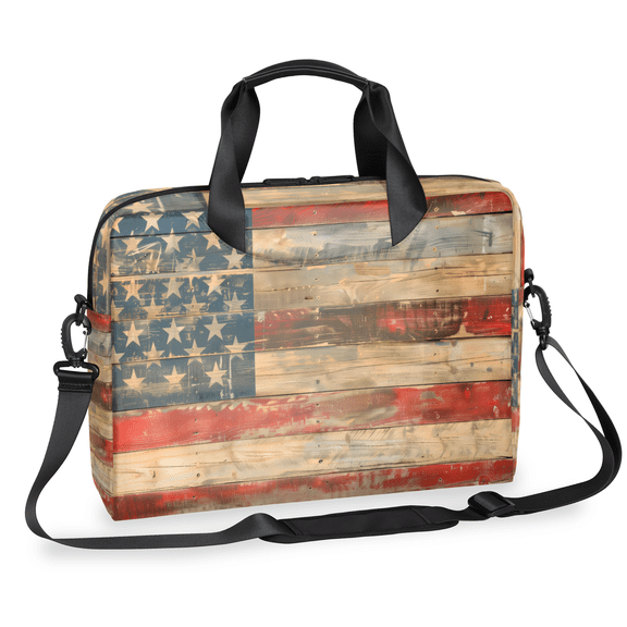 Herdesigns Vintage American Flag Wood Laptop Bag for Women Men, Computer Case Briefcase Messenger Bags, 15-15.6 inch Laptop Sleeve Shoulder Bag