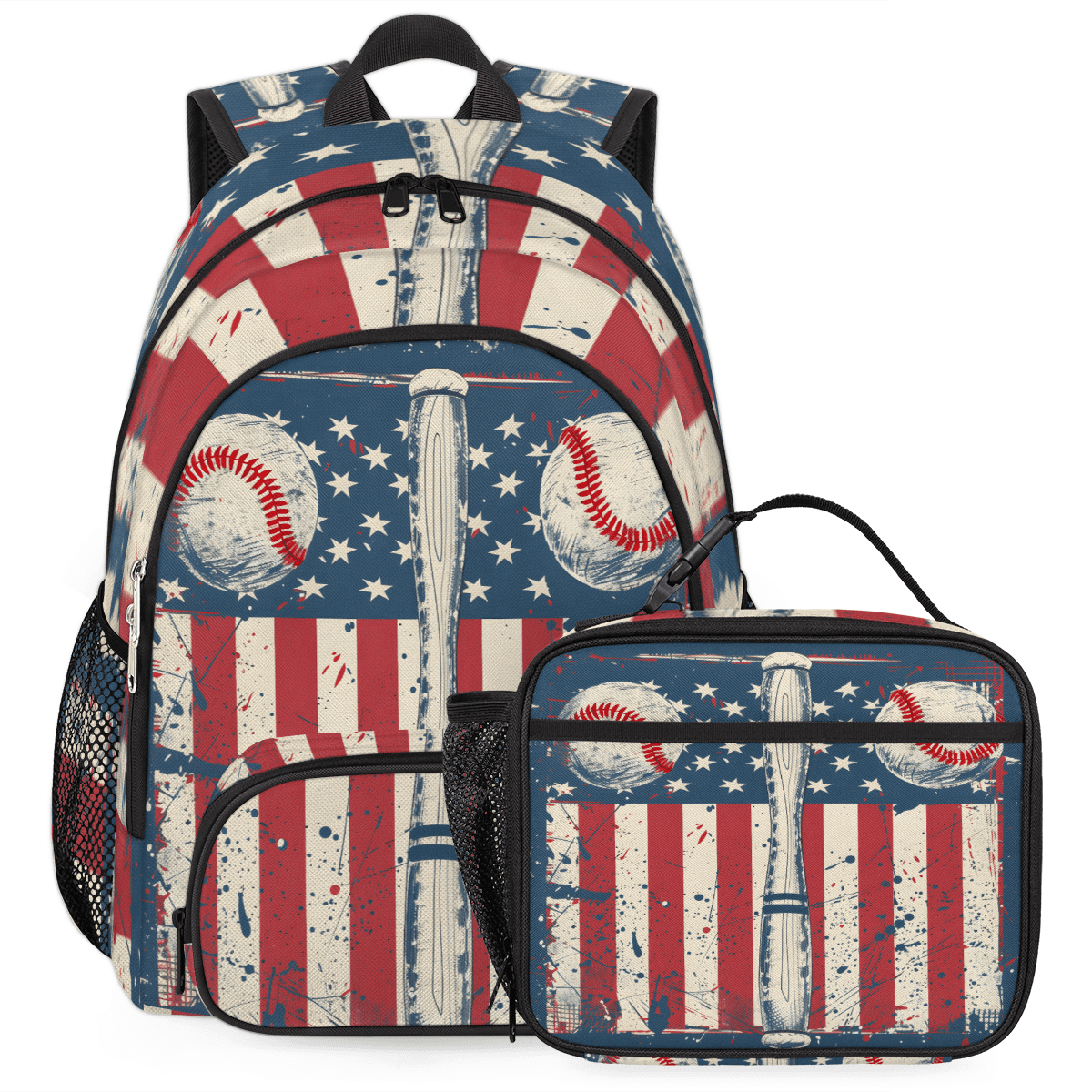 Herdesigns Vintage Baseball Large Backpack Set with Lunch Box Lightweight Water Resistant Travel Laptop Backpacks Casual Daypacks for Women Men