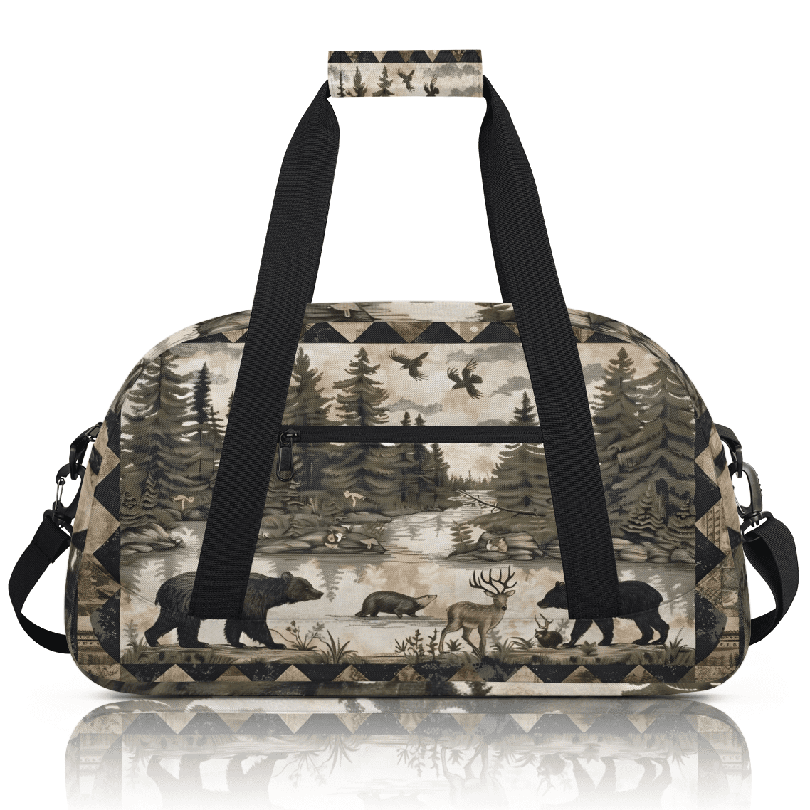 Herdesigns Vintage Bear Deer Forest Woodland Sports Duffle Bag for Women & Men, Gym Bag Dance Bag Overnight Bag Carry On Weekender Travel Bag