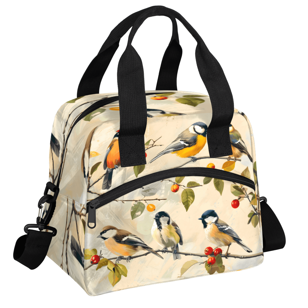 Herdesigns Vintage Bird Insulated Lunch Bag for Women Men Adults Large Reusable Lunch Box Leakproof Portable Cooler Tote Bags with Adjustable Shoulder Strap