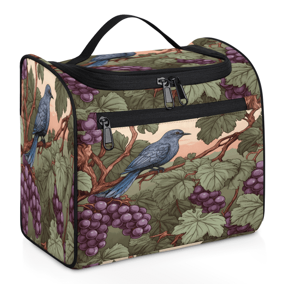 Herdesigns Vintage Bird Toiletry Bag for Women, Travel Makeup Bag, Waterproof Hanging Cosmetic Organizer for Toiletries & Makeup Essentials